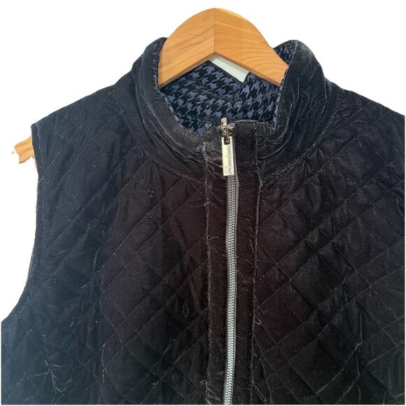 Black Velour Quilted Reversible Vest‎ Zip L Equestrian Old Money Quiet Luxury - Picture 2 of 6